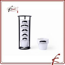 mustache decal pattern ceramic egg cup six pcs with iron holder